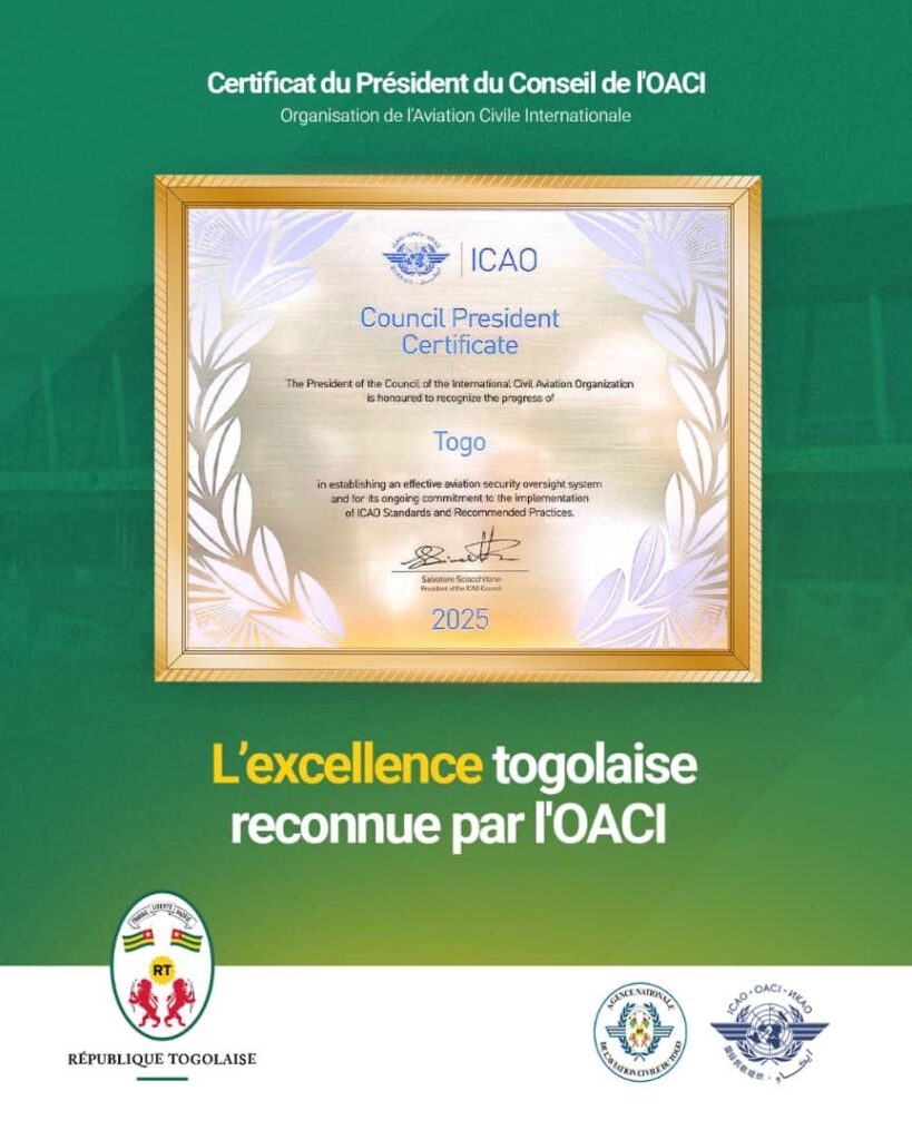 Aviation Civile: Le Togo Reçoit L’Une Des Plus Hautes Distinctions Au Plan International